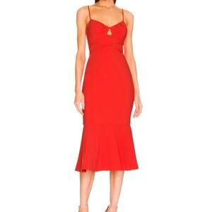 LIKELY Women's Kiki Cutout Flounce Midi Dress Size 2 Bittersweet Red